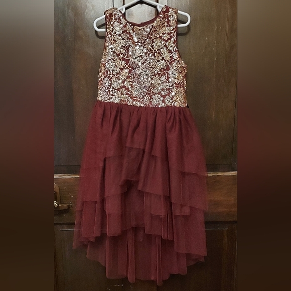 Zunie Burgundy Layered Midi Skirt - Picture 1 of 6